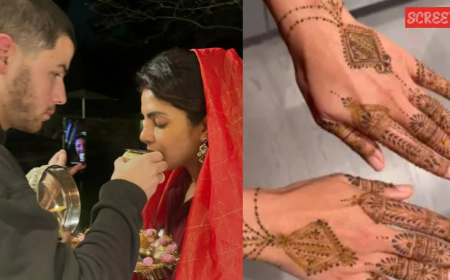 प्रियंका चोपड़ा ने  रखा करवा चौथ का व्रत हाथों में सजाई मेहंदी